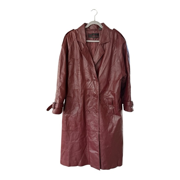 Phase Two Jackets & Blazers - Vintage Women's Burgundy Genuine Leather Trench Coat Size 1X Size 14/16